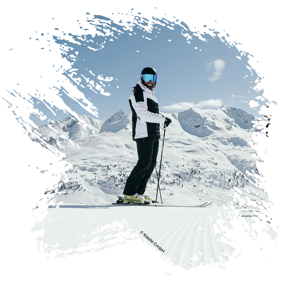 Fotografía con marco grunge de esquiador mirando a cámara